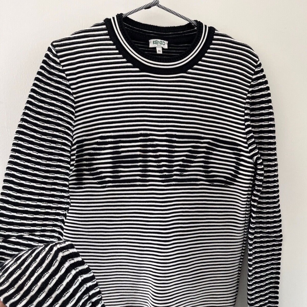 KENZO optical illusion striped ribbed jumper monochrome black white - Size S
